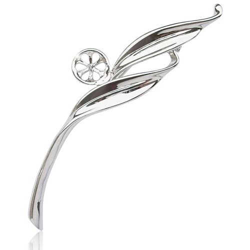 18K White Gold overlay Pearl Brooch Setting in Double Leaf Design
