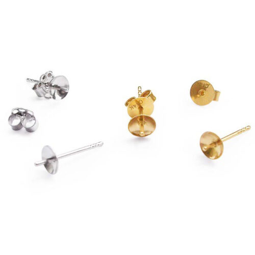 14K Yellow or White Gold Stud Earring Settings