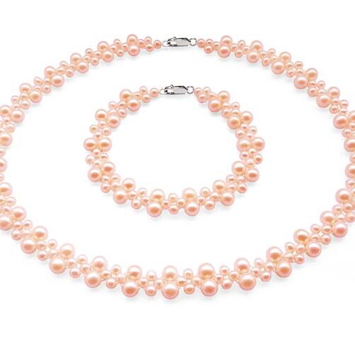 Pink Pearl Necklace and Bracelet Set