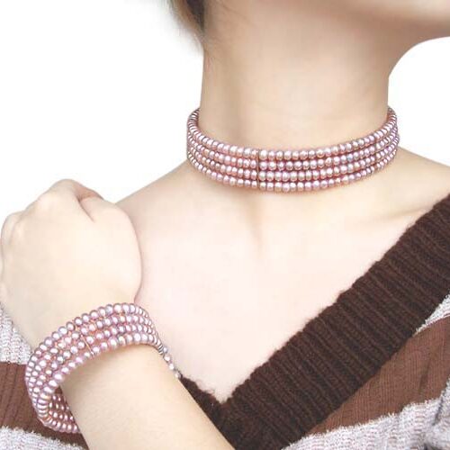Celebrity Inspired Lavender Pearl Choker and Bracelet Set