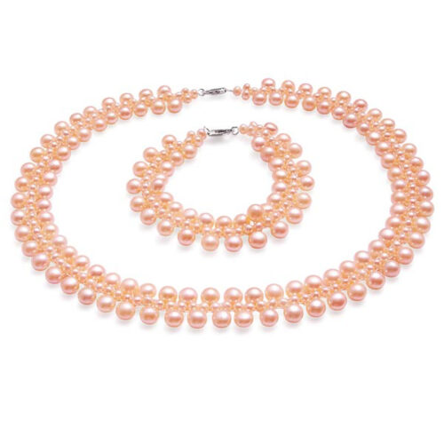 Bridal Pearl Jewelry Set 3 Strands of Pearls in 925 Sterling Silver