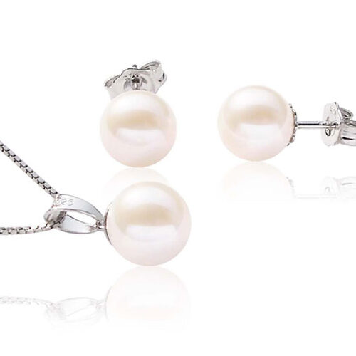 7-8mm Round White Pearl Pendant and Earrings Set