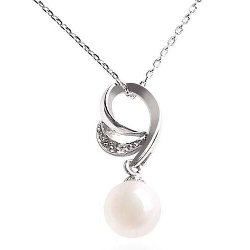7.5mm Completely Round Pearl Sterling Silver Pendant with 16 inch chain