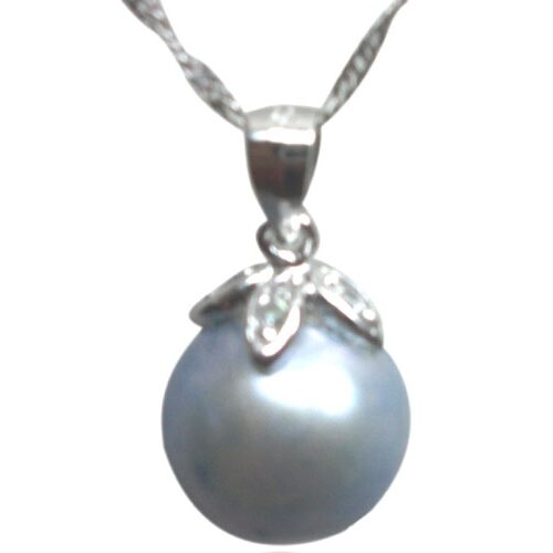 Light Blue Colored 10-11mm Round Pearl Pendant in 925 Sterling Silver