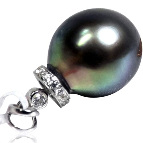 Tahitian Round Pearl 14K White Gold Diamond Pendant