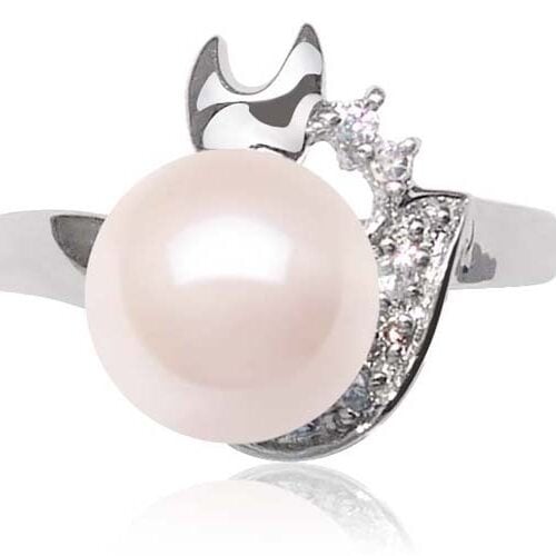White 9.5-10mm 925 Sterling Silver Pearl Ring