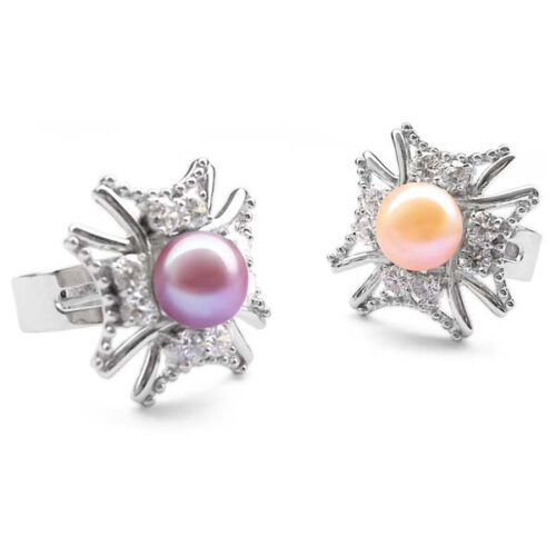 9-10mm Pearl Cross Shaped 925 Sterling Silver Ring