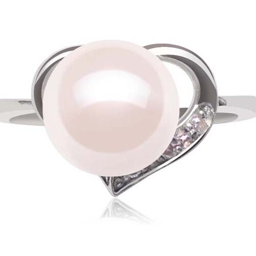 White 9.5-10mm 925 Sterling Silver Pearl Ring in a Heart Shaped Design