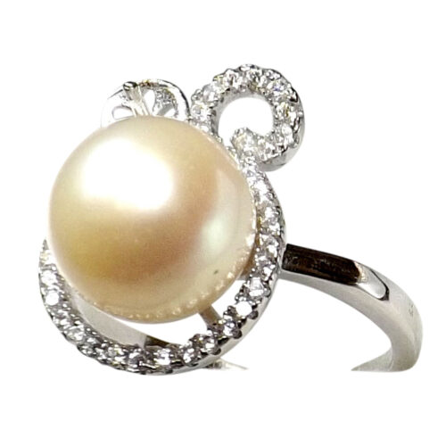 925S Silver Large Adjustable Pearl Diamond Ring