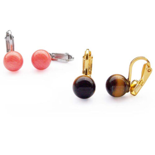 8-9mm Coral, Tigers Eye, Jade, Turquoise 925 Sterling Silver Clip-on Earrings