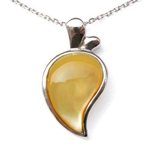 Yellow Half Heart Shaped Seashell Pendant in 925 Sterling Silver