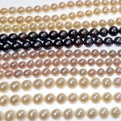 5-6mm Round White, pink, mauve and Black Pearl Strands