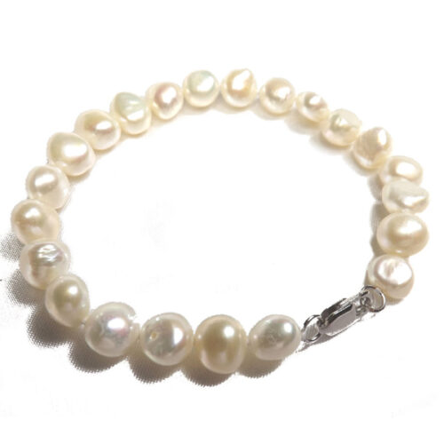 7-8mm Baroque Freshwater Pearl Sterling Silver Bracelet 925 Stamped