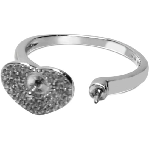 Heart Shape Micro-Paved 925 Sterling Silver Adjustable Ring Setting