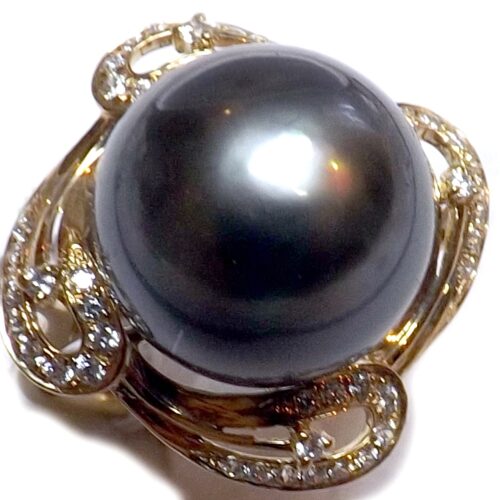 14K Yellow Gold Tahitian Pearl Diamond Ring