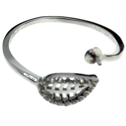 Leaf Designed Adjustable 925 Sterling Silver Ring Diamond Setting