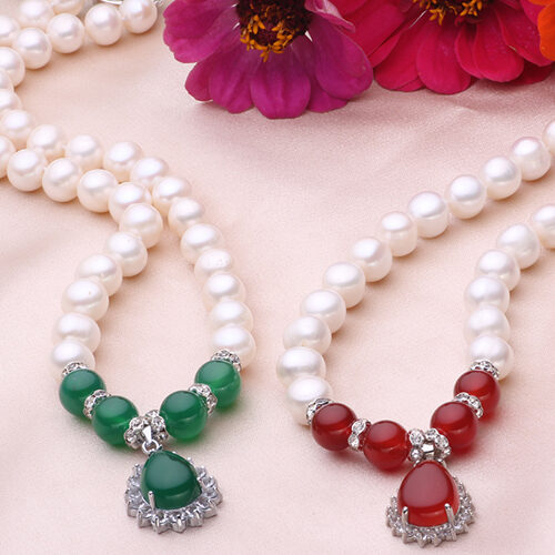 Agate or Jade necklace and earrings set of 2