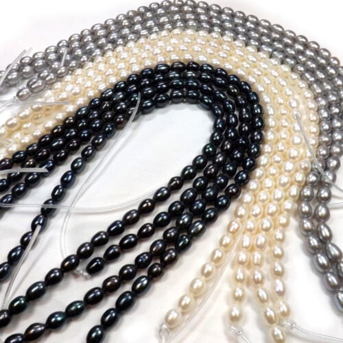 White, Grey or Black 8-9mm Rice or Oval Pearl strand larger holes