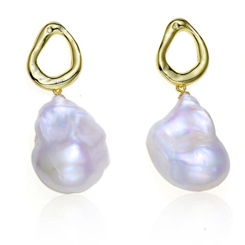 Large Sized Baroque Pearl Earrings in Sterling Silver