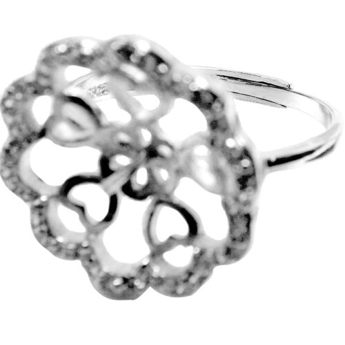 Large flower silver pearl ring setting