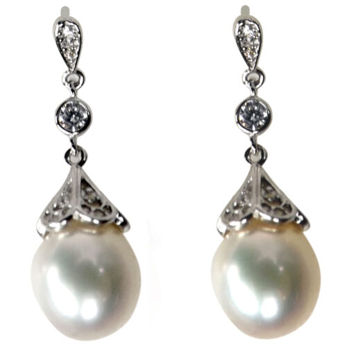 925ss filigree dangling pearl earrings