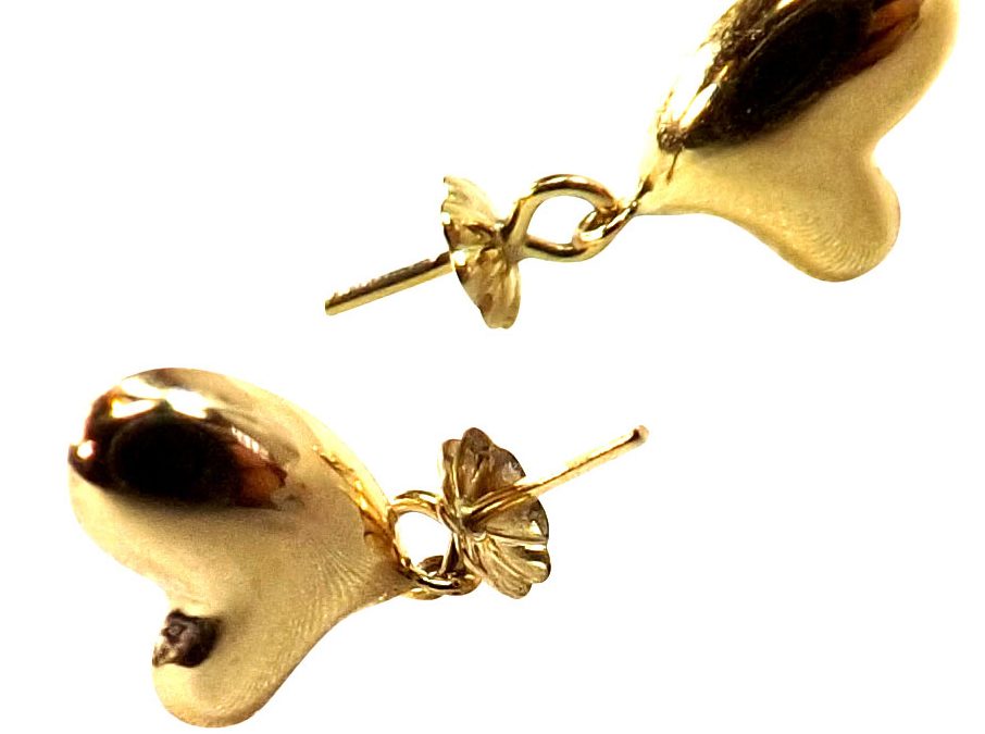 18K Yellow Gold Heart Drop Pearl Earring Settings with 18KYG Silicone Backings