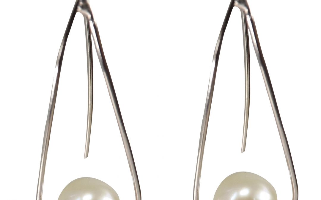 Large Sized Modern 925 Sterling Silver Drop Pearl Earring