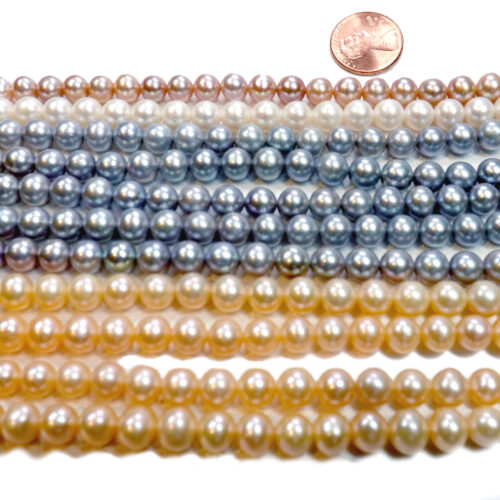 7-8mm round Grey Pink lavender Colored pearl strands high AA+ quality