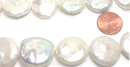 21mm White Coin Pearls on Loose Strands with High Luster