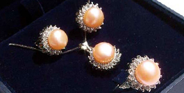 9mm Pearl Necklace Earrings and Ring Set in Silver 16in Chain