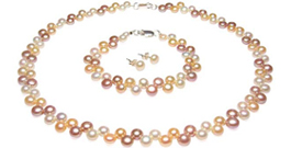 Pearl Necklace Bracelet and Earrings Complete Set
