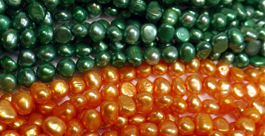 5-6mm Orange and Green Colored Baroque Pearl Strands