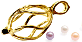 Large Sized 14K Solid Yellow Gold Round Shaped Pearl Cage