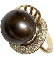 14K Yellow Gold Tahitian AAA Pearl Ring 