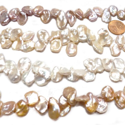 Mauve Pink White and Multi-colored 10-12mm Keshi Pearl Strand