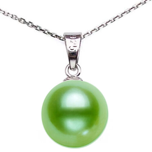 Large 9-10mm light green Round Pearl Pendant necklace
