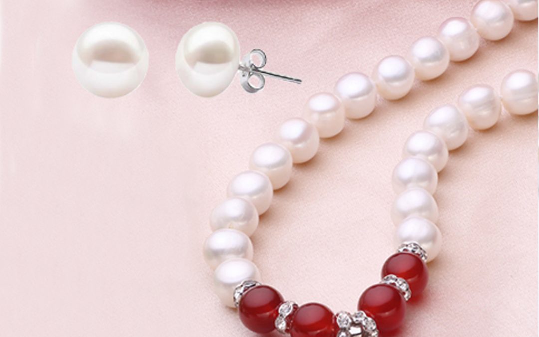 7-8mm AA+ Pearl and Agate Necklace Earrings Set 925 Sterling Silver