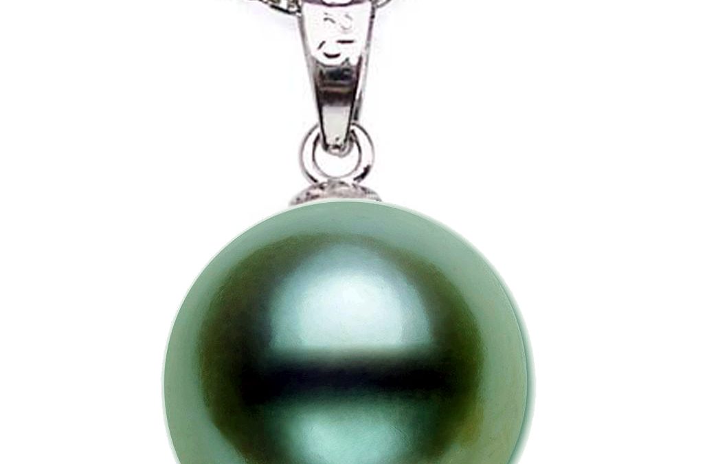 Large 9-10mm Truly Round Tahitian Green Pearl Pendant, 925 Sterling Silver