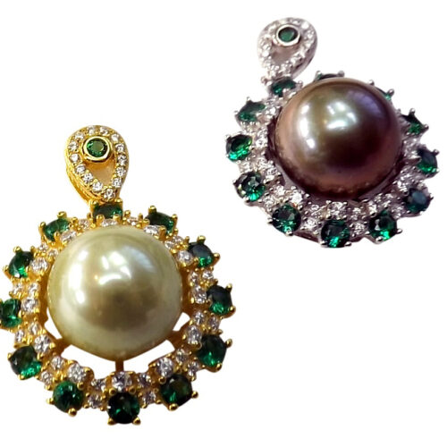 18KG over 925 Sterling Silver Flower gemstone setting in diamonds and emeralds