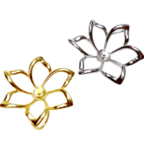 Simple Elegant Large 925 Sterling Silver Flower Shaped Pendant Setting