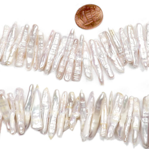 4x26mm Center Drilled White Long Stick Pearl Strand