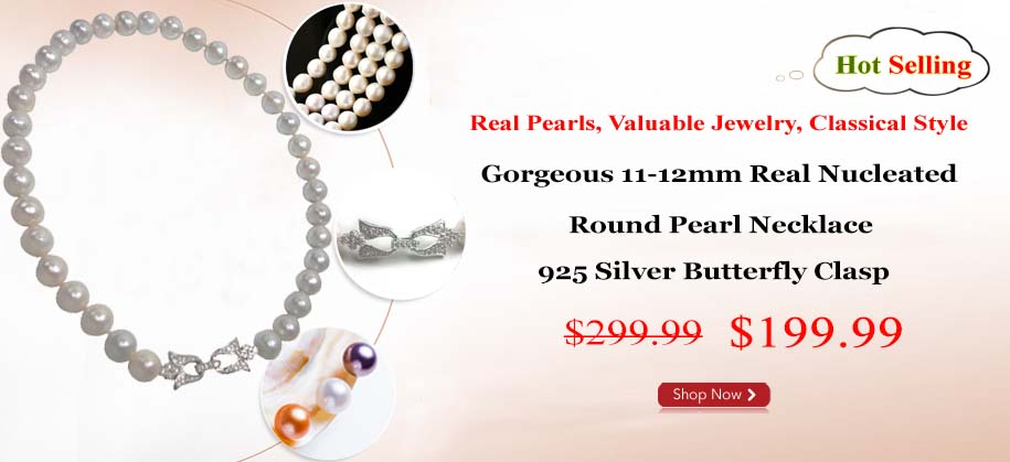 11-13mm Real Nucleated Round Pearl Necklace 925S Butterfly