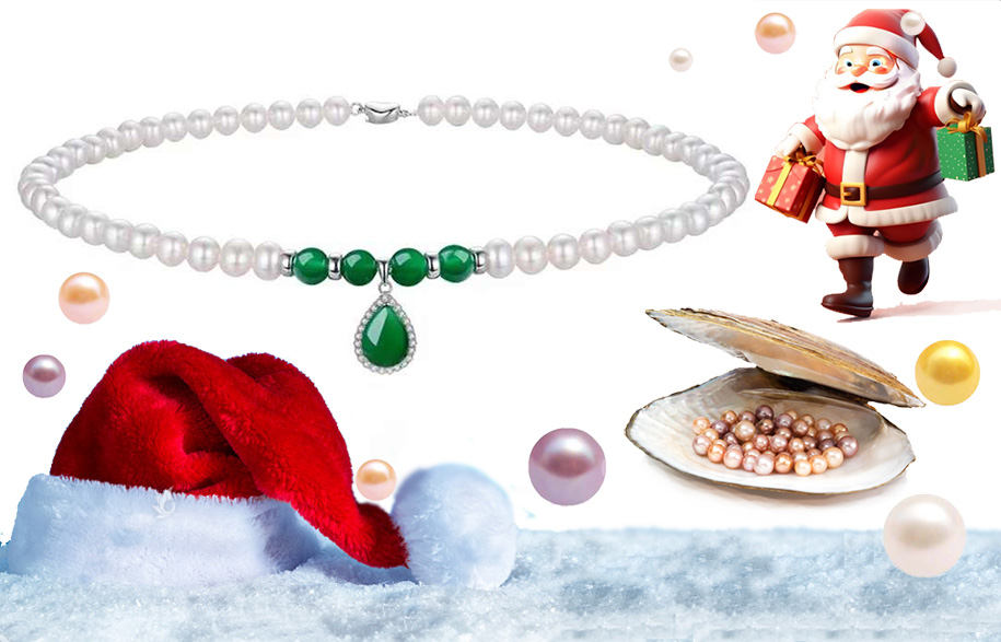7-8mm Real Pearl Necklace with Jade or Agate Beads 925 Silver