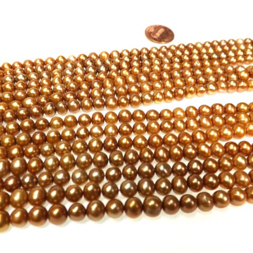 6-7mm Golden bronze Colored Nice Quality Potato Pearls on a Temporarily Strung Strand