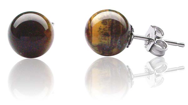 8mm Turquoise, Tigers Eyes or Jade Stud Earrings 925 Pure Sterling Silver - Image 2