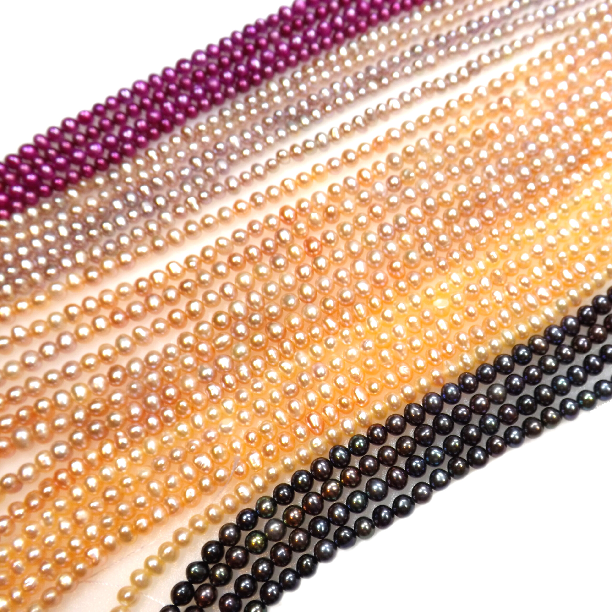 Purple, Mauve, Peachy Pink, and Black, 4-5mm colored Potato Pearl Strands