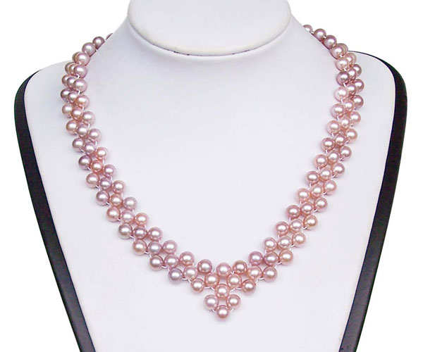 Mauve 6-7mm Pearl Necklace Bib, 925 SS