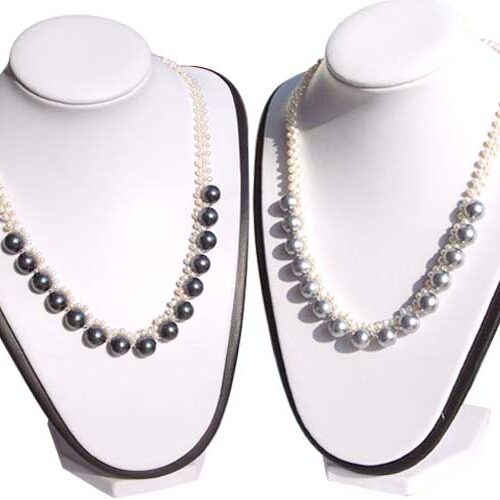 4mm and 10mm White and Black, White and Grey Seashell Pearl Necklace