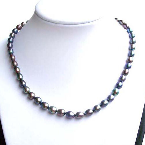 6-7mm AA+ Rice Pearl Silver Necklace 16in Choker Length