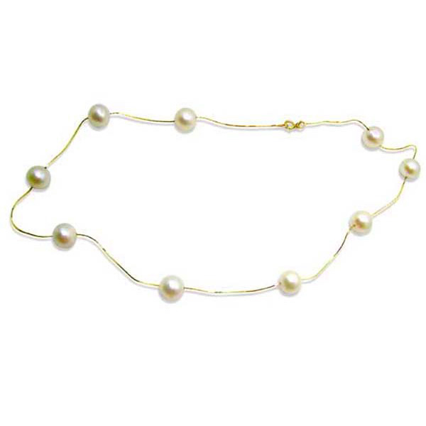 9-9.5mm AAA Round Pearl Tin-Cup Necklace 14K Gold Chain